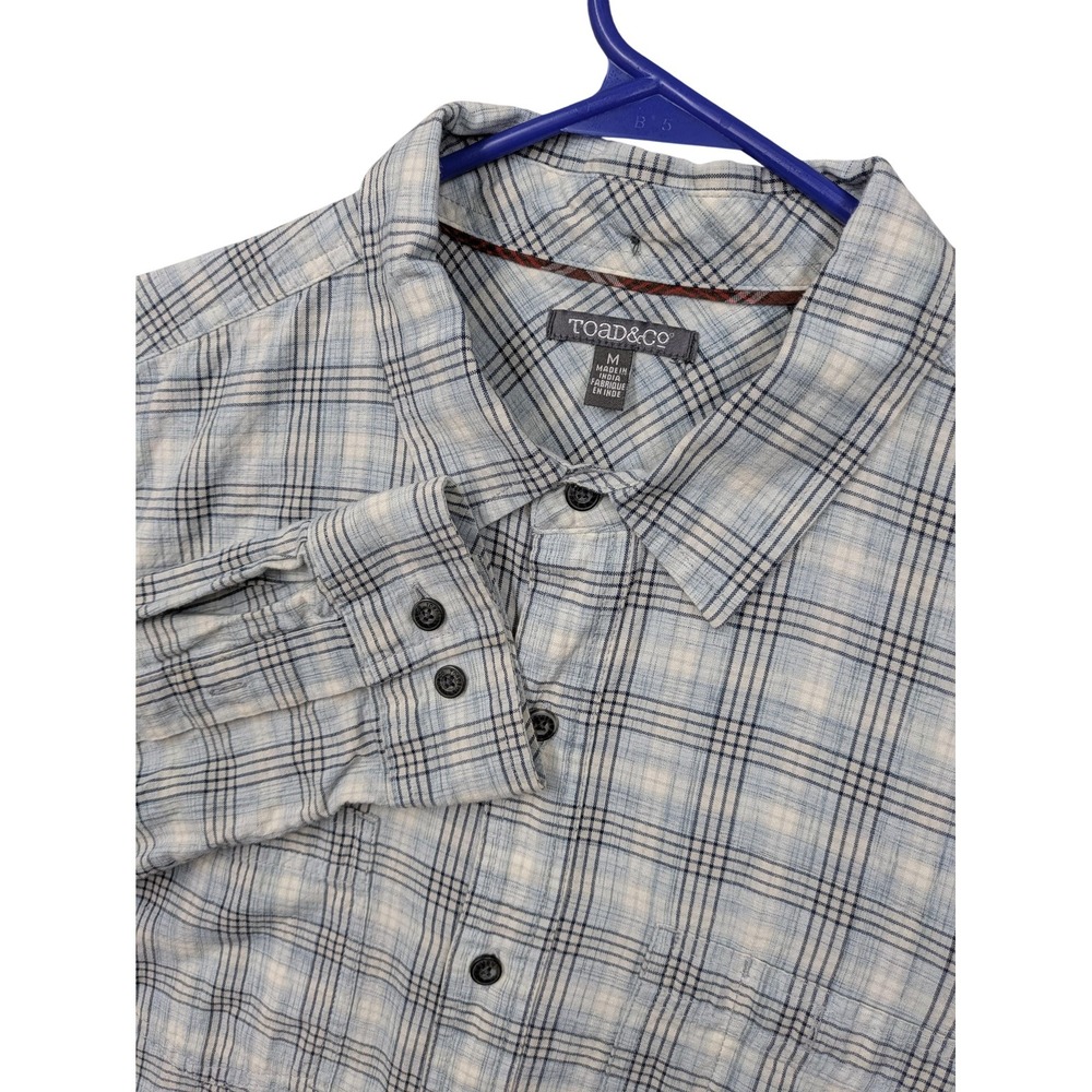 Toad&Co Shirt Mens Medium Blue Plaid Long Sleeve Button Up Organic Cotton